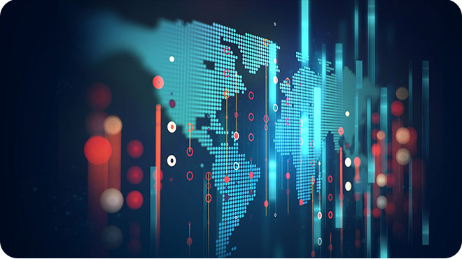 Digital information technology concept. Cybersecurity and protection system from online crime threats. Data Analytics or Data Science. Binary code polygons connected on dark blue background.