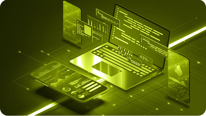 Digital information technology concept. Cybersecurity and protection system from online crime threats. Data Analytics or Data Science. Binary code polygons connected on dark blue background.