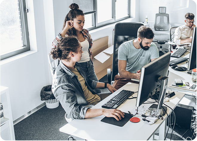 Group of programmers and software developers working on a new project at the office. software engineering team